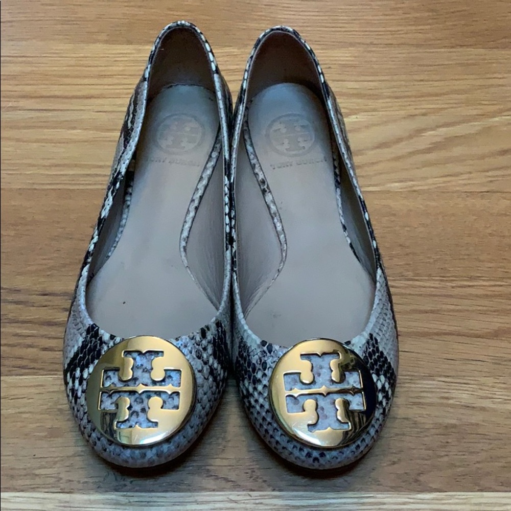 Tory Burch Snake Skin Minnie Cap Toe Flats